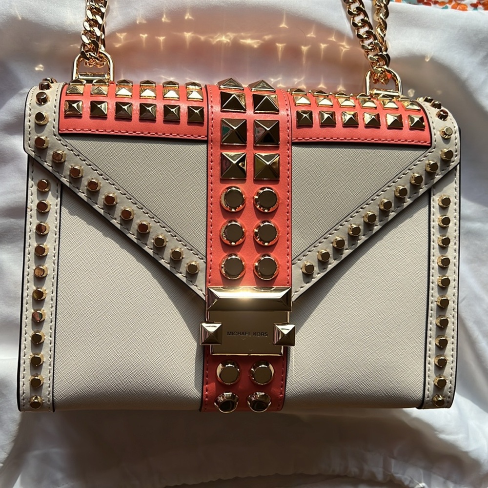 Michael Kors White and Pink Studded Shoulder Bag - Picture 7 of 10